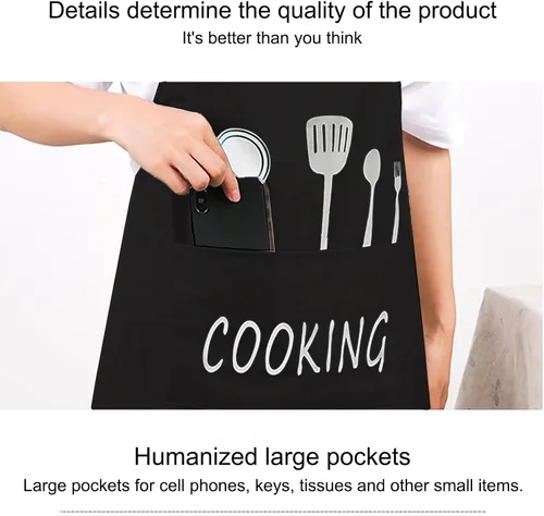 Vista 4 de Delantal profesional para cocinar con bolsillos, para hombres y mujeres, delantales con peto, resistentes al agua y al aceite, 1 paquete