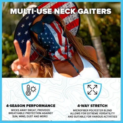 Vista 3 de S A Company 5 Pack UV Face Shield Multipurpose Protector Neck Gaiter Elastic Face Mask Patriotic Design for Men and Women