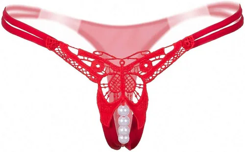 Vista 4 de Tanga de encaje para mujer sexual con perlas tangas sin costuras
