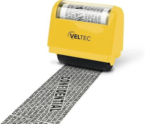 Vista 16 de Veltec Rodillo de tinta protector de identificación - Juego de sellos de rodillo de protección contra robo de identidad (negro, sello + 3 recambios)