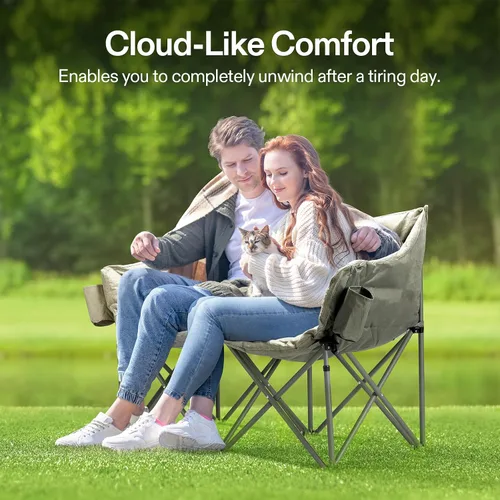 Vista 7 de VIVOSUN Double Camping Chair, Fully Padded Folding Loveseat, Oversized Duo Chair with Cup & Wine Glass Holders, Pocket, Armrests & Carry Bag
