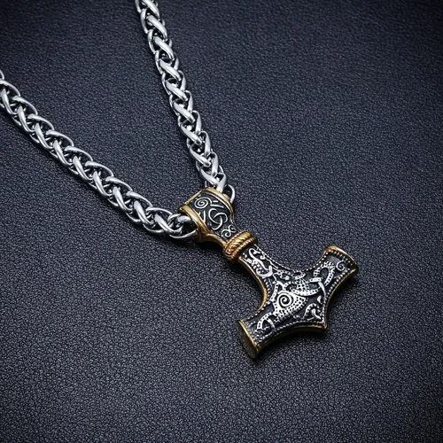 Vista 3 de BAVIPOWER Colgante de oro de 18 quilates Mjolnir nórdico vikingo martillo de Thors para hombres y mujeres acero inoxidable 316L joyería escandinava