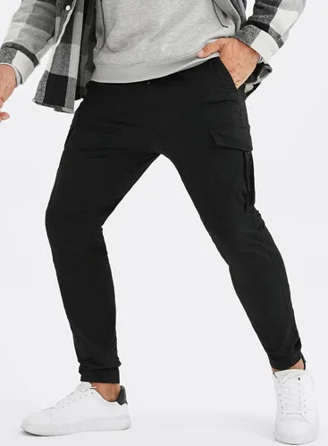 Vista 2 de JMIERR Pantalones cargo de moda para hombre, casuales, de algodón, elásticos, de sarga con cordón, pantalones deportivos con 6 bolsillos