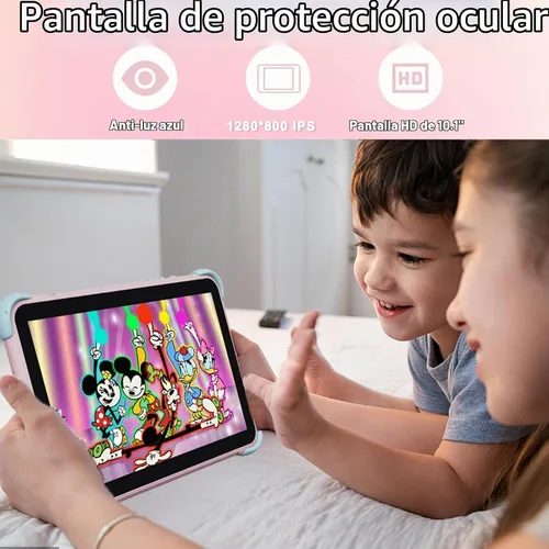 Vista 7 de Tableta para niños de 10 pulgadas, tableta Android para niños con funda, cámaras duales, control parental, aplicaciones preinstaladas, 32 GB Rosa