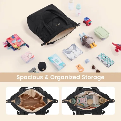Vista 3 de LOVEVOOK Mochila para pañales, bolsa de pañales para mamá y papá con cambiador, bolsillos aislados, mochila ligera convertible para mamá con funda