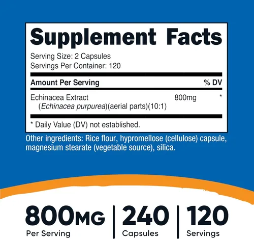 Vista 2 de Nutricost Echinacea 800 mg, 240 cápsulas, 2 botellas, tapas vegetarianas, sin OMG, sin gluten, 120 porciones
