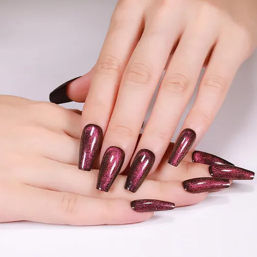 Vista 16 de Uñas postizas a presión largas, con brillo azul y diseño, acabado acrílico brillante, de cobertura completa, uñas postizas reutilizables para l002