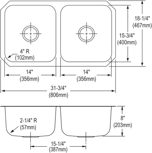 Vista 9 de Dayton DCFU3118 - Fregadero de acero inoxidable con doble cuenco
