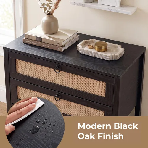 Vista 7 de KOMFOTT Rattan Nightstand, Bedside Table with 2 Drawers (Black,1)