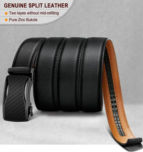 Vista 3 de BULLIANT Cinturón de trinquete para hombre, cinturón deslizante ajustable de cuero para hombre, pantalón casual de 1 38 pulgadas, tamaño ajustable