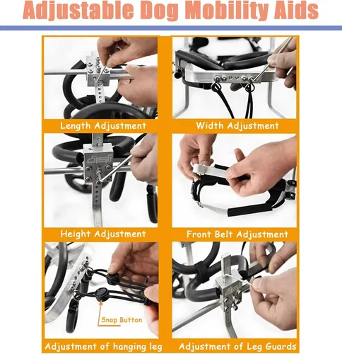 Vista 4 de Silla de ruedas para perros, carrito ajustable para mascotas/silla de ruedas para perros pequeños/gatos, carritos para perros, ayuda para caminar