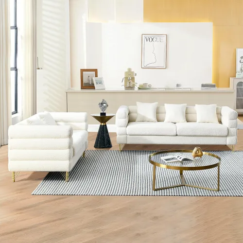Vista 7 de mikibama Juego de sofá Teddy de lujo para sala de estar, muebles de decoración moderna, sofá seccional, sofá de 3 plazas y loveseat con 5 almohadas