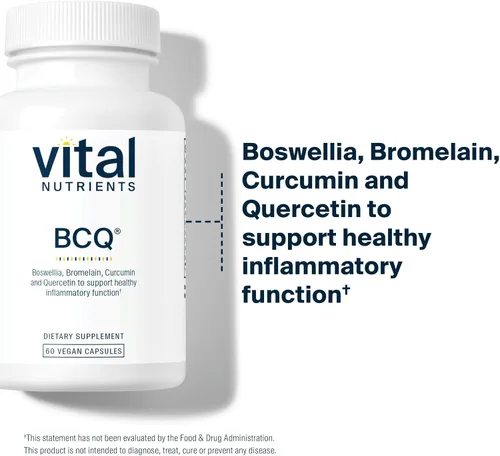 Vista 3 de Vital Nutrients BCQ Suplemento vegano de boswellia, bromelina, curcumina y quercetina Suplemento de apoyo articular Apoya la salud
