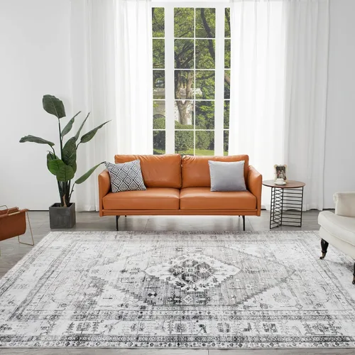 Vista 21 de Auemtyn Alfombra de área de 8 x 10 pies para sala de estar, alfombra lavable con parte trasera antideslizante, alfombra de pelo bajo para gris