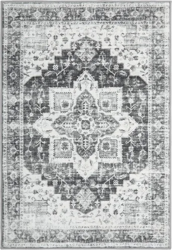 Vista 4 de Zacoo Alfombra bohemia de 5 x 7 pies, lavable, vintage, suave, envejecida, oriental, antideslizante, resistente a las manchas, alfombra fina
