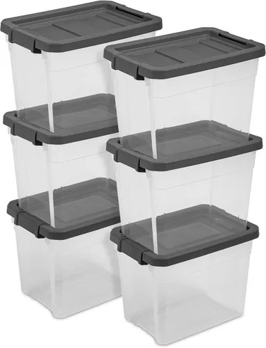 Vista 14 de Sterilite - Caja apilable modular con tapa de cierre, 16 cuartos de galón, paquete de 6 Contenedores de almacenamiento de plástico transparente