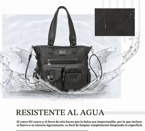 Vista 6 de KL928 Bolsos grandes para mujer, bolso de hombro, bolso de mano, elegantes bolsos Hobo de cuero vegano para señoras, A-Negro-4 01-gris carbón