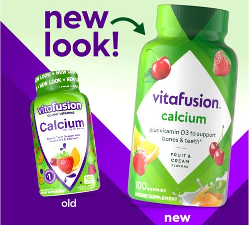 Vista 8 de Vitafusion Vitaminas gomosas de calcio para adultos, 500 mg, frutas cremosas arremolinadas, 400