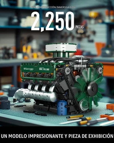 Vista 2 de Mould King 10182 Juegos de Bloques de Construcción de Motor V8, Kit de Modelo de Motor de Tanque MOC V8 con Batería y Motor, Juguetes