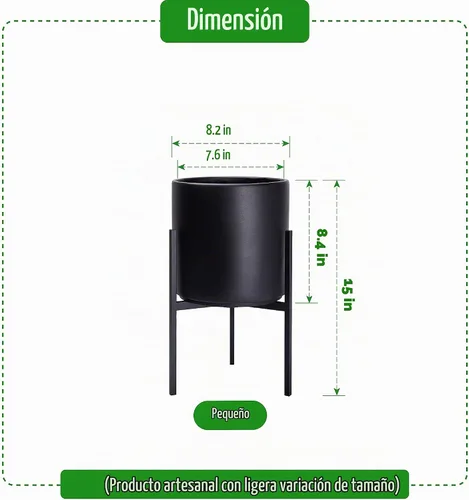 Vista 2 de Macetero moderno con soporte de metal de 8, 10, 12 y 14 pulgadas, para plantas