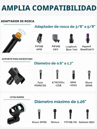 Vista 5 de InnoGear Soporte para micrófono, trípode con brazo articulado, soporte de micrófono de piso con altura ajustable, resistente, con bolsa