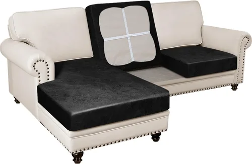Vista 43 de Fundas para sofá modular, funda para sofá con aspecto de cuero, forma de L, 2 piezas, funda elástica suave para sofá seccional, protector de muebles