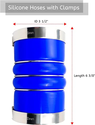 Vista 3 de Mangueras intercooler de silicona con abrazaderas para camiones semi Turbocompresor de 3 1/2 pulgadas x 6 3/8 pulgadas, manguera azul de joroba