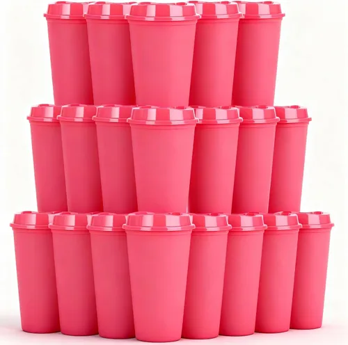 Vista 9 de Paquete de 20 tazas de café reutilizables con tapas, vasos de plástico de 16 onzas, taza de viaje para café helado para adultos y mujeres, bebidas