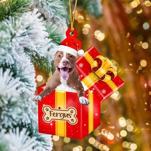 Vista 44 de Adorno de Navidad personalizado de Akita Inu, nombre personalizado Akita Inu para árbol de Navidad, en caja de regalo roja