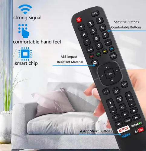Vista 5 de Control remoto de repuesto para todos los televisores inteligentes Hisense 4K LED HD UHD (EN2A27), apto para Hisense Android Smart TV EN2A27
