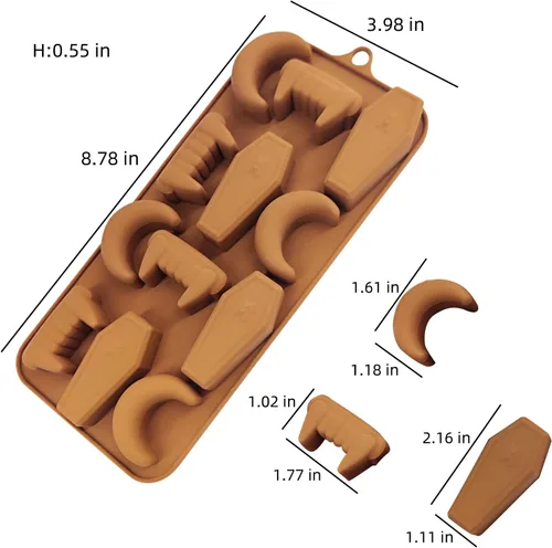 Vista 2 de Moldes de silicona para chocolate, moldes para dulces de Halloween, dientes de vampiro, lápida, forma de luna, moldes para cubitos de hielo, juego