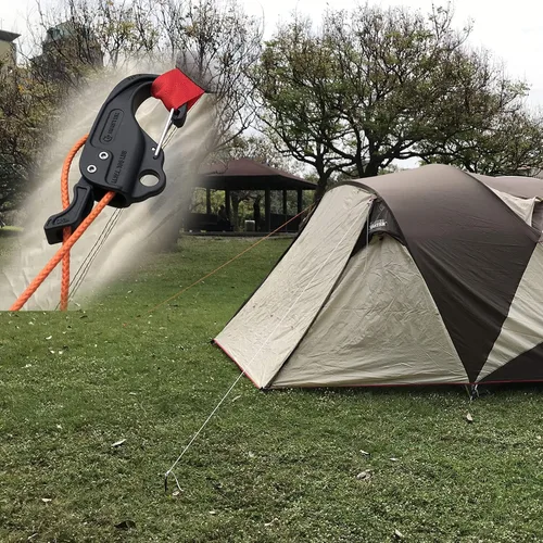 Vista 5 de Tensor de cuerda, ajustador Guyline para tiendas de campaña y lonas, control de una mano, mecanismo de leva de amarre para camping, senderismo