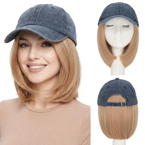 Vista 40 de SEGO - Gorra de béisbol con extensiones de cabello para mujer, resistente al calor, sintético, 6 pulgadas, ajustable, corta, recta, peluca