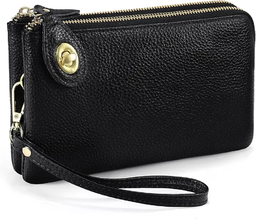 Vista 22 de YALUXE Women's Genuine Leather Wristlet Handbags Purses Clutch Wallet Bag 1- Correa de cuero blanco