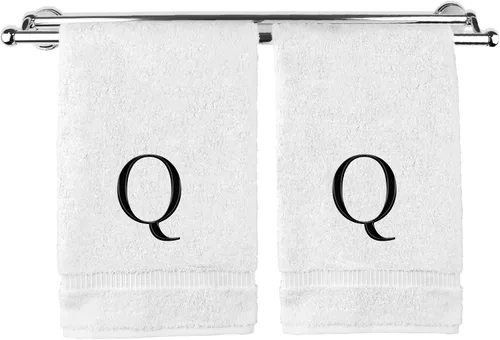 Vista 206 de Toalla de mano monogramada, regalo personalizado, juego de 2 - Toalla bordada con letra de bloque dorada - Extra absorbente 100% algodón turco