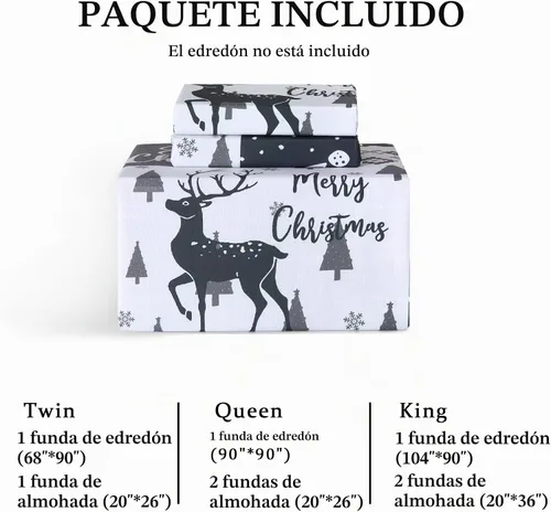 Vista 7 de CAROMIO Juego de funda de edredón de Navidad, de microfibra suave, reversible, ropa de cama decorativa festividades + 1 funda de almohada