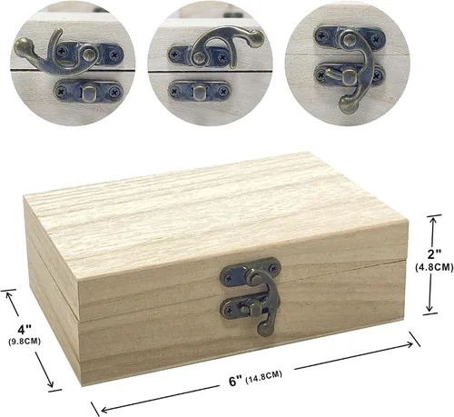 Vista 2 de Paquete de 24 cajas pequeñas de madera para manualidades, caja de madera sin terminar de 6 x 4 x 2 pulgadas, caja de recuerdo para almacenamiento