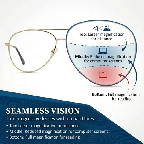 Vista 2 de In Style Eyes C Moore - Lentes de lectura bifocales progresivos, marco de metal estilo aviador con cable, lente no polarizada