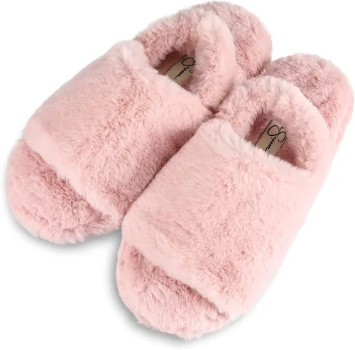Vista 4 de Jessica Simpson Unisex-Child Plush Faux Fur Slip on House Slippers with Memory Foam