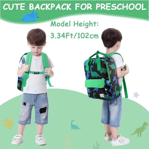 Vista 8 de VASCHY Mochilas de dinosaurio para niños, mochila preescolar ligera para niños pequeños