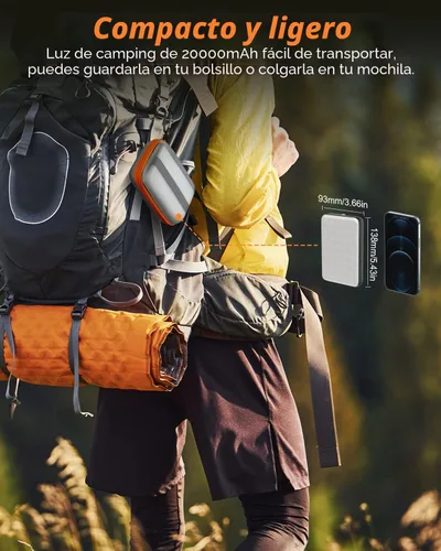 Vista 8 de Eventek Linterna LED recargable para campamento, 20000 mAh, luces de campamento portátiles de hasta 144 horas y 4 modos de luz, IPX5 impermeable