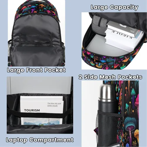 Vista 4 de Custom Name Backpack for Boys Girls Teens Rainbow Mushroom Personalized 16 Inch Kids Backpack Funny Planet Middle Schoolbag Primary Elementary