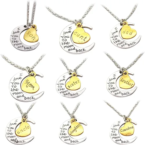 Vista 2 de SEniutarm Collares para mujeres y niñas I Love You tallada letra luna amor corazón colgante collar de joyería familiar regalo colgante cadena
