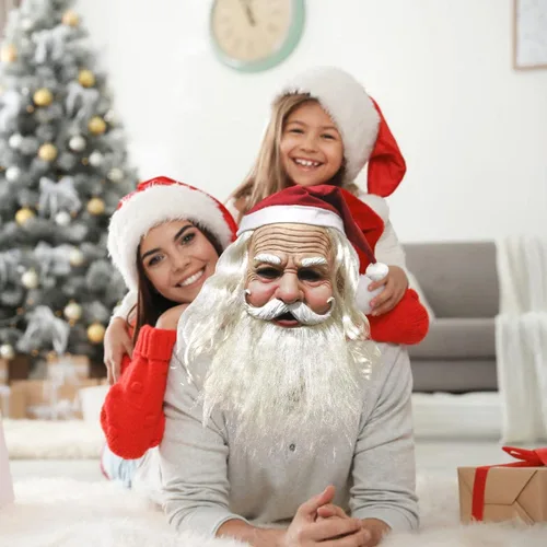 Vista 6 de Máscara vieja de barba blanca de Navidad, Santa Claus realista para mujeres, disfraz de Halloween, Navidad, abuela, abuelo, anciana, anciana