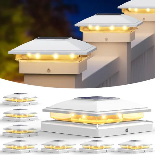 Vista 11 de VOLISUN - Luces solares para punta de poste al aire libre, impermeables, paquete de 12, valla solar - Luces para postes de 4x4, 5x5, 6x6 de Blanco