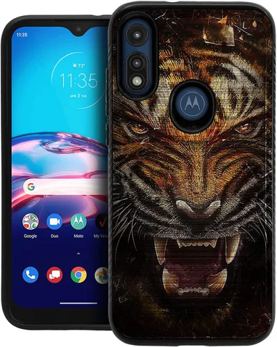 Vista 5 de CasesOnDeck Funda delgada compatible con Motorola Moto E (2020) / Moto E [Armadura cepillada] Negro de doble capa delgada cubierta de agarre