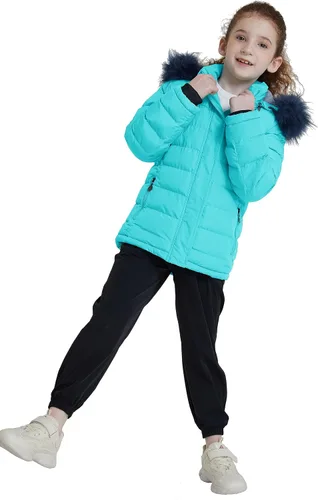 Vista 6 de ZSHOW Chaqueta acolchada para niña, abrigo de invierno cálido con forro polar suave y capucha de piel extraíble
