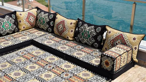 Vista 4 de arabicsofa Sofá de suelo en forma de L de 4 pulgadas de grosor, asiento, almohada de suelo, juego de sofá seccional, muebles de patio, majlis árabe