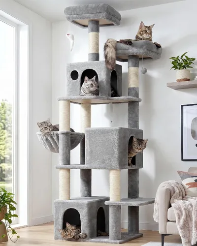 Vista 9 de Globlazer Árbol para gatos alto, torre para gatos de 71 pulgadas para gatos adultos de interior, multinivel, 3 condominios para gatos