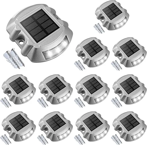 Vista 18 de VOLISUN Luces Solares de Cubierta de Navidad Luces de Muelle de Entrada, Paquete de 4 LED IP67 Impermeables Luz de Advertencia de Escalón para Rojo